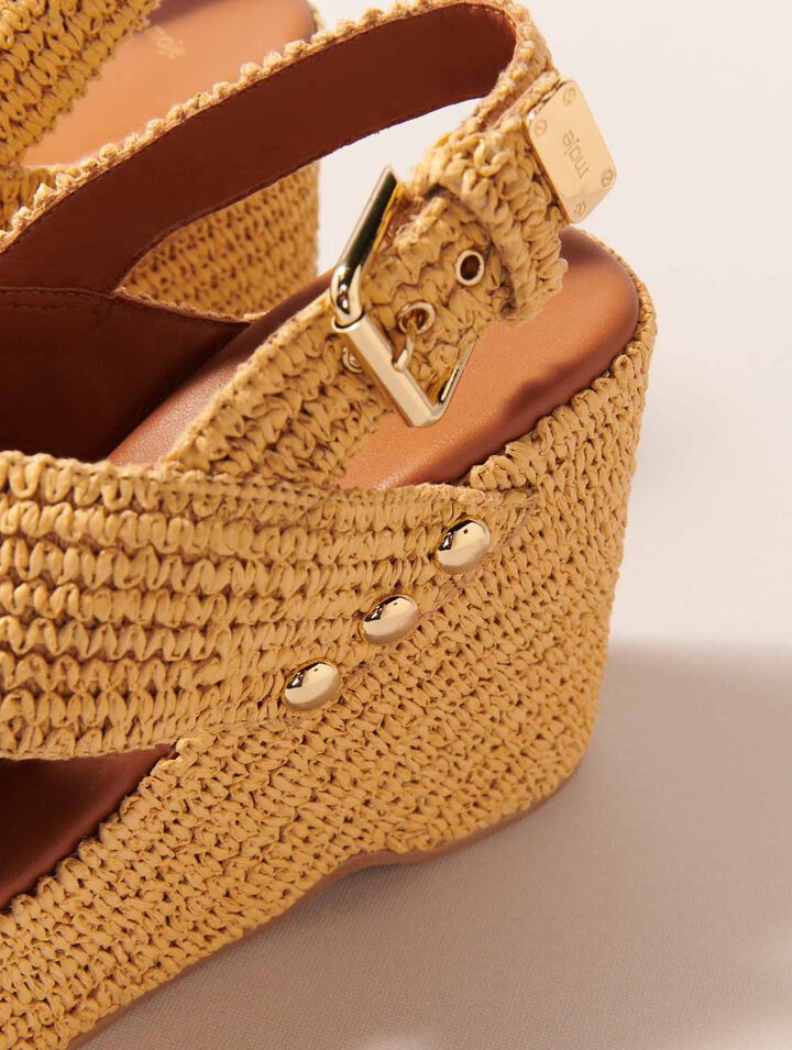 Sandali con zeppa in simil rafia