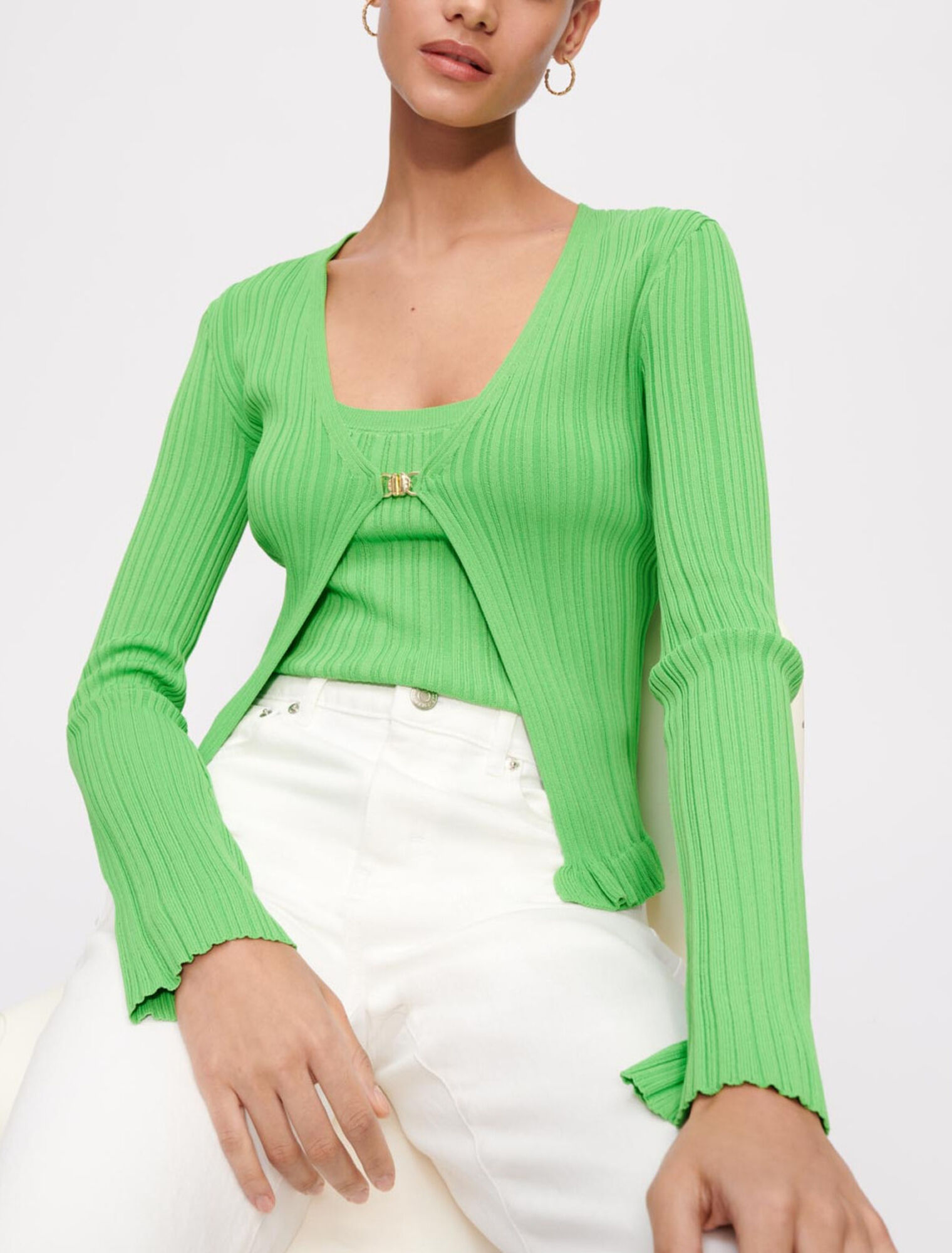 Cardigan in maglia a coste e arricciato
