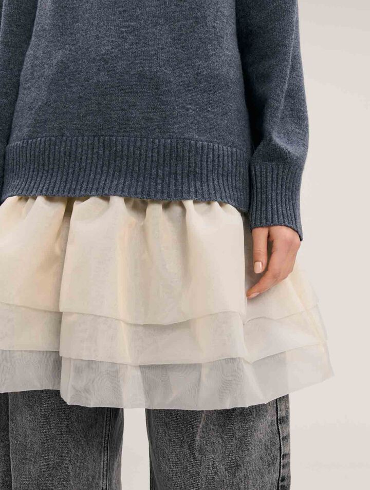 Abito bimateriale in lana e organza