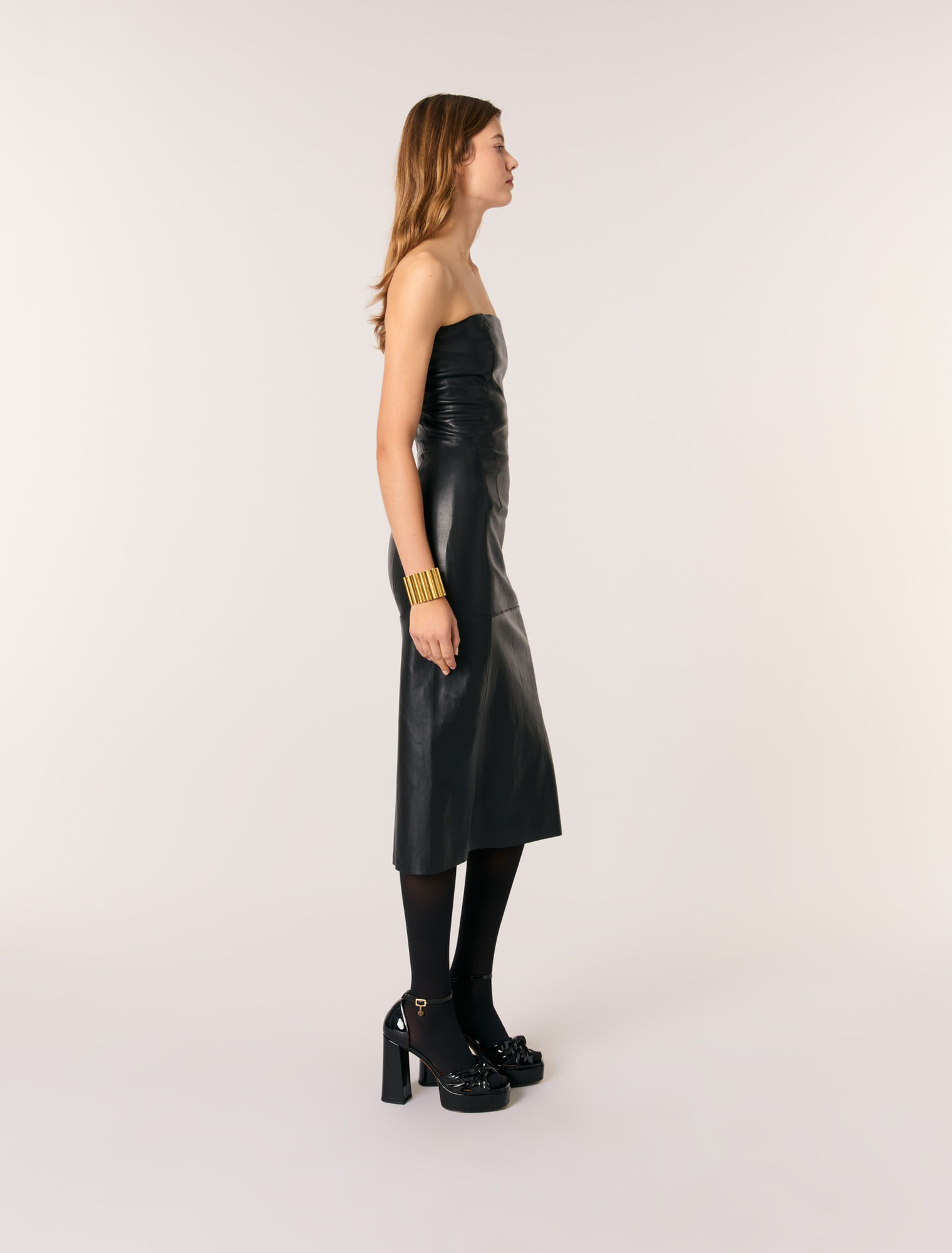 Abito midi bustier in pelle stretch