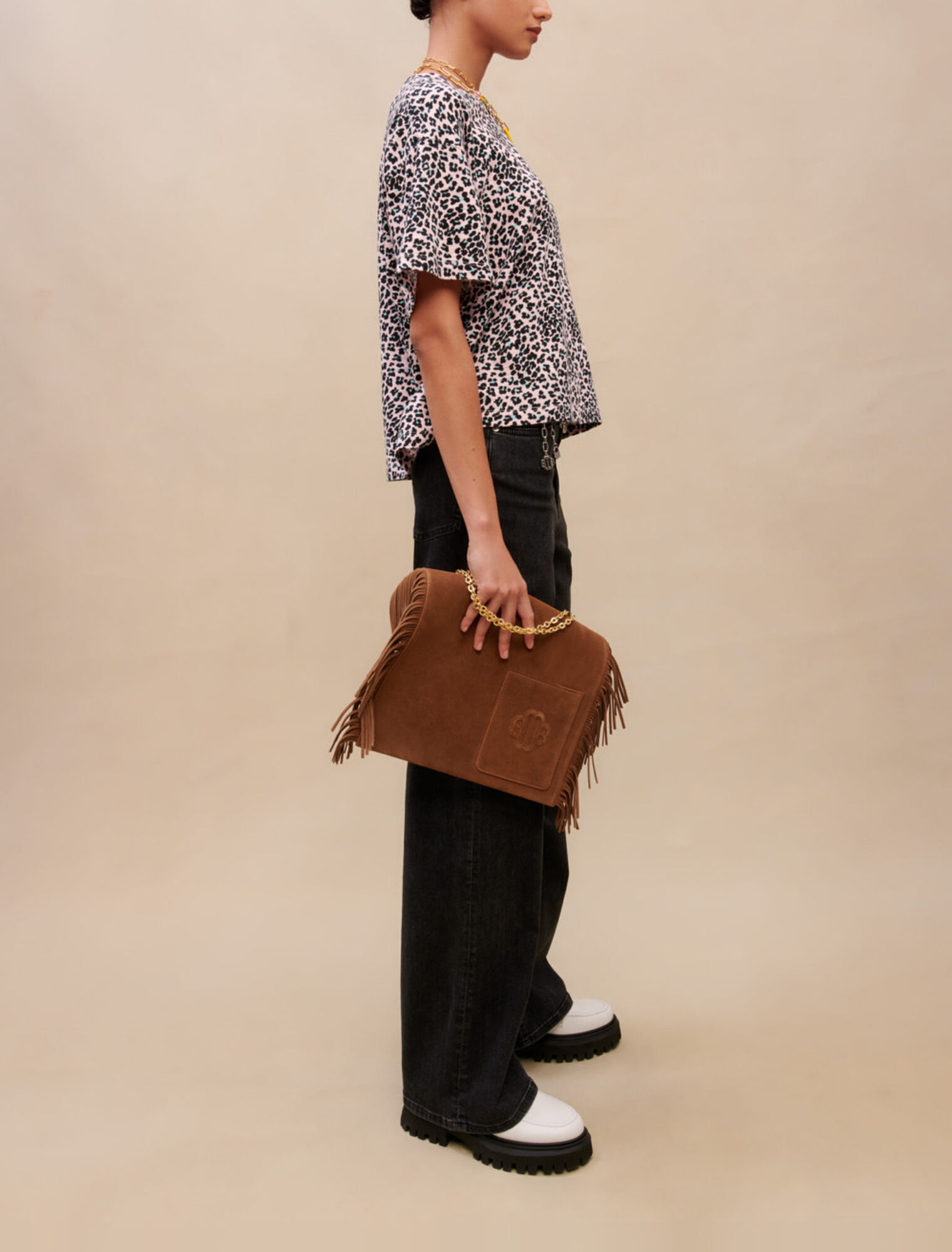 T-shirt in cotone con stampa leopardo