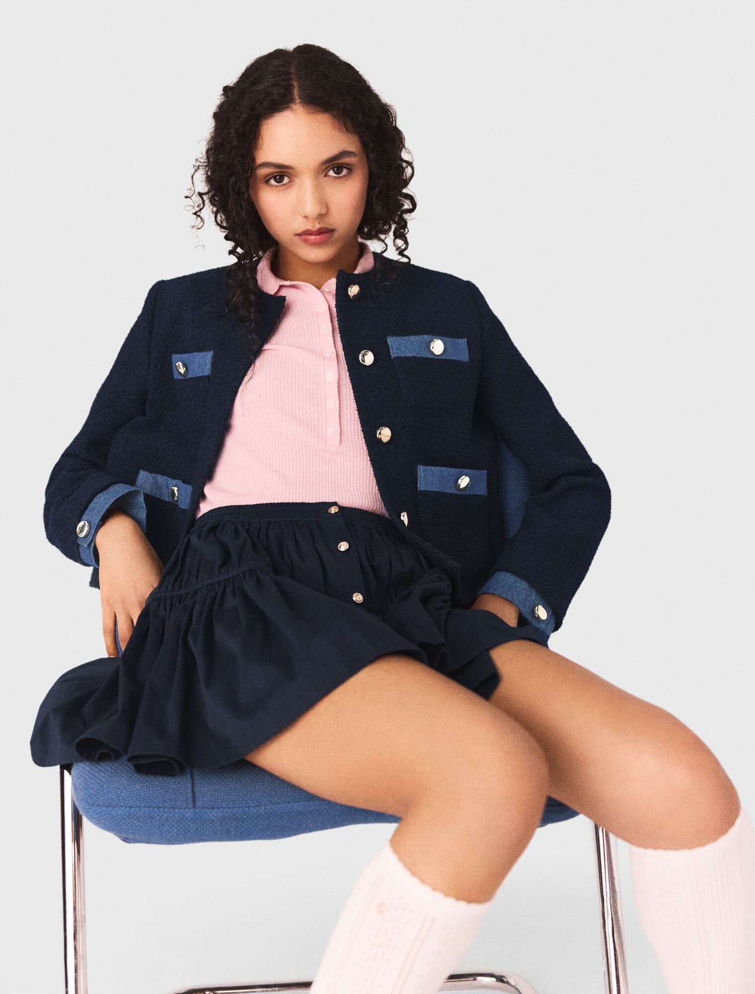 Giacca in tweed e profili denim