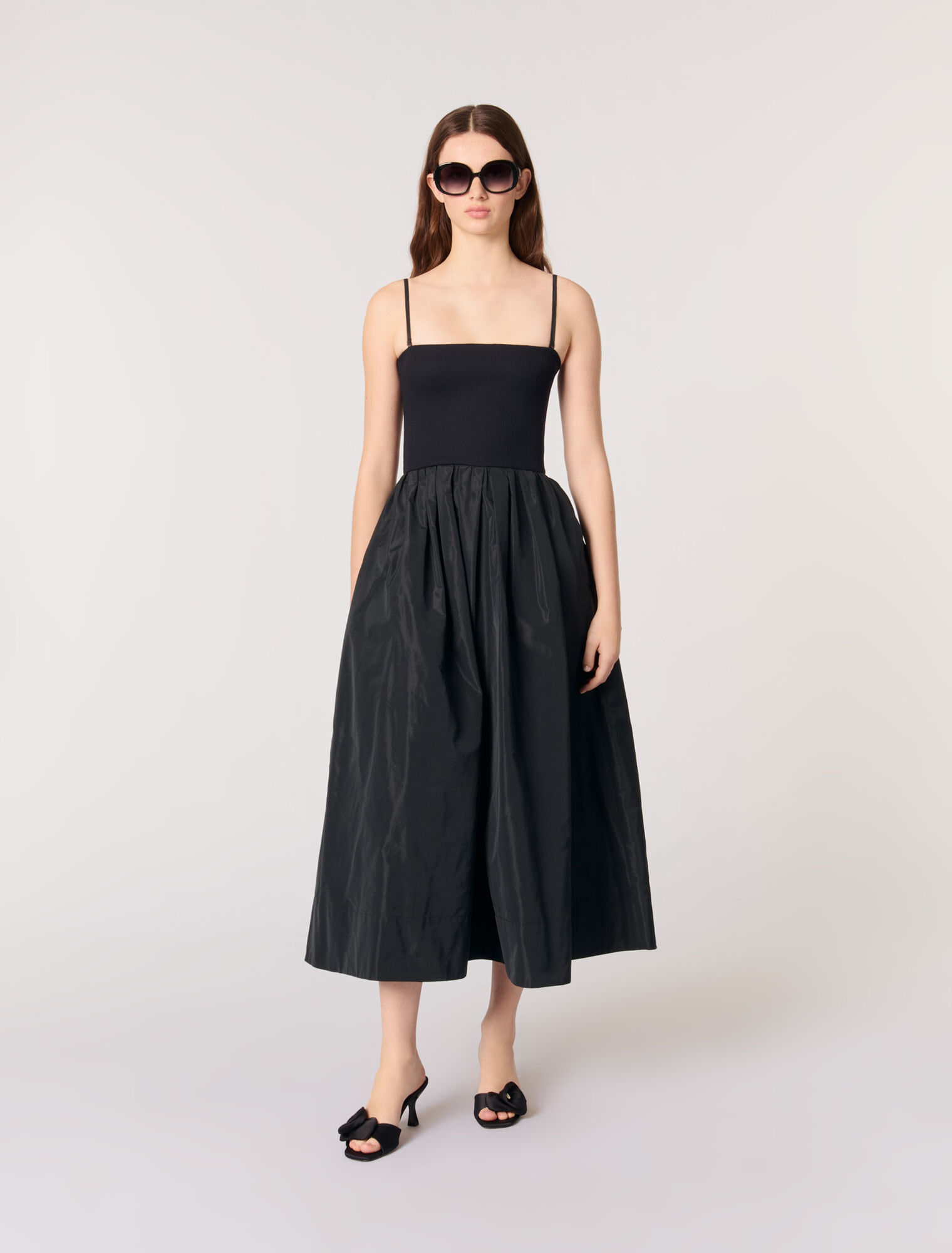 Abito bustier in maglia e taffetà