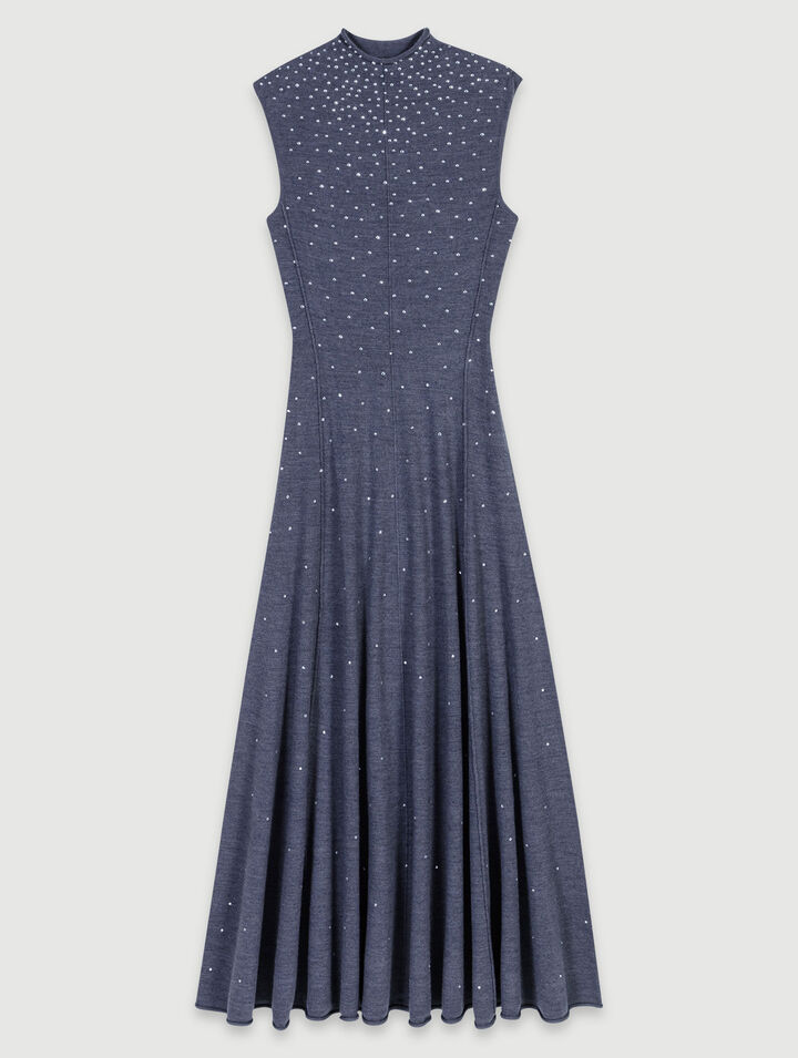 Abito lungo in maglia a strass
