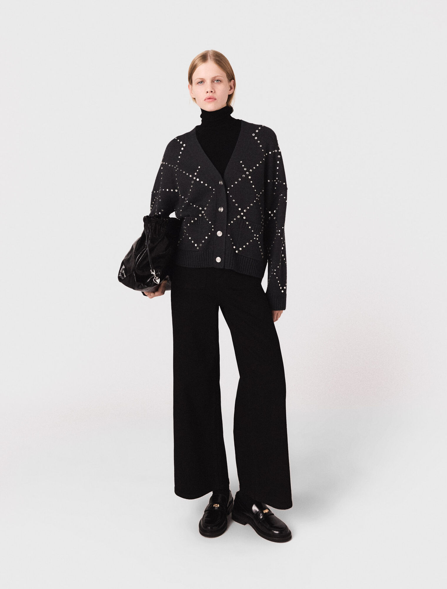 Cardigan a quadri con strass