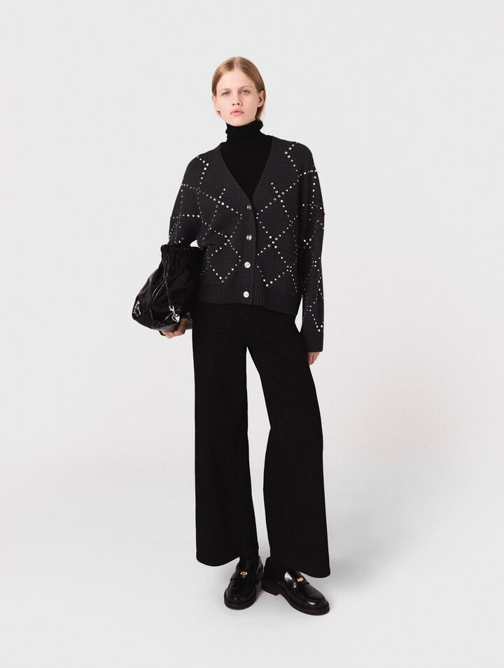 Cardigan a quadri con strass