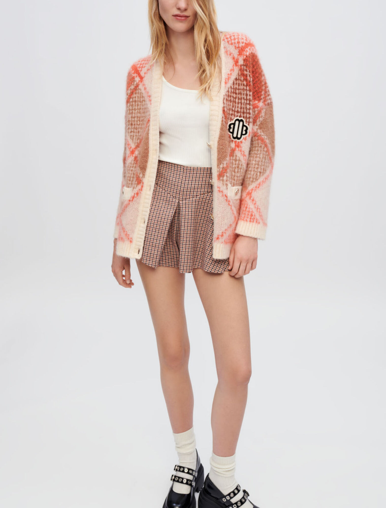 Cardigan jacquard a rombi vaporosi
