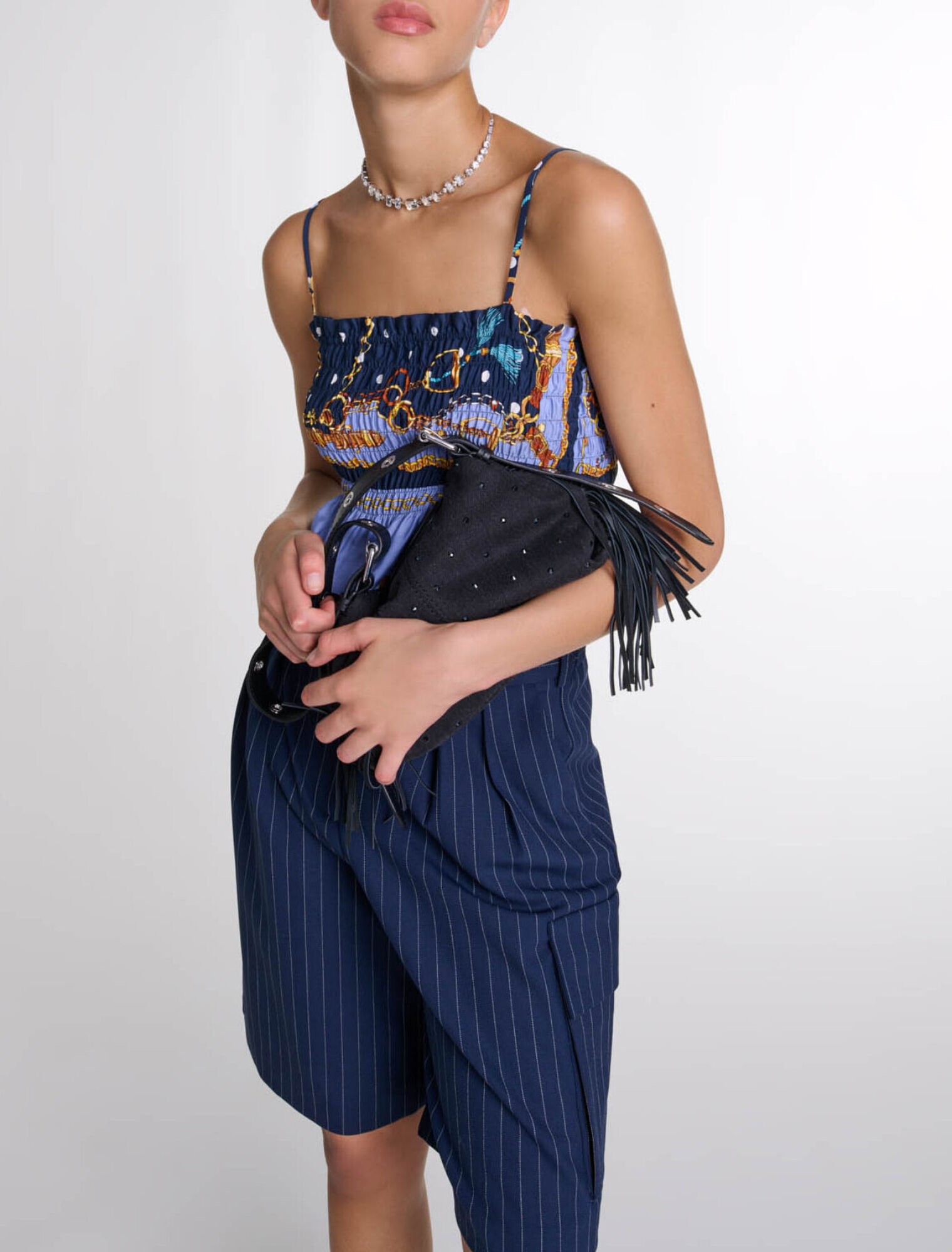 Top corto stampato a punto smock