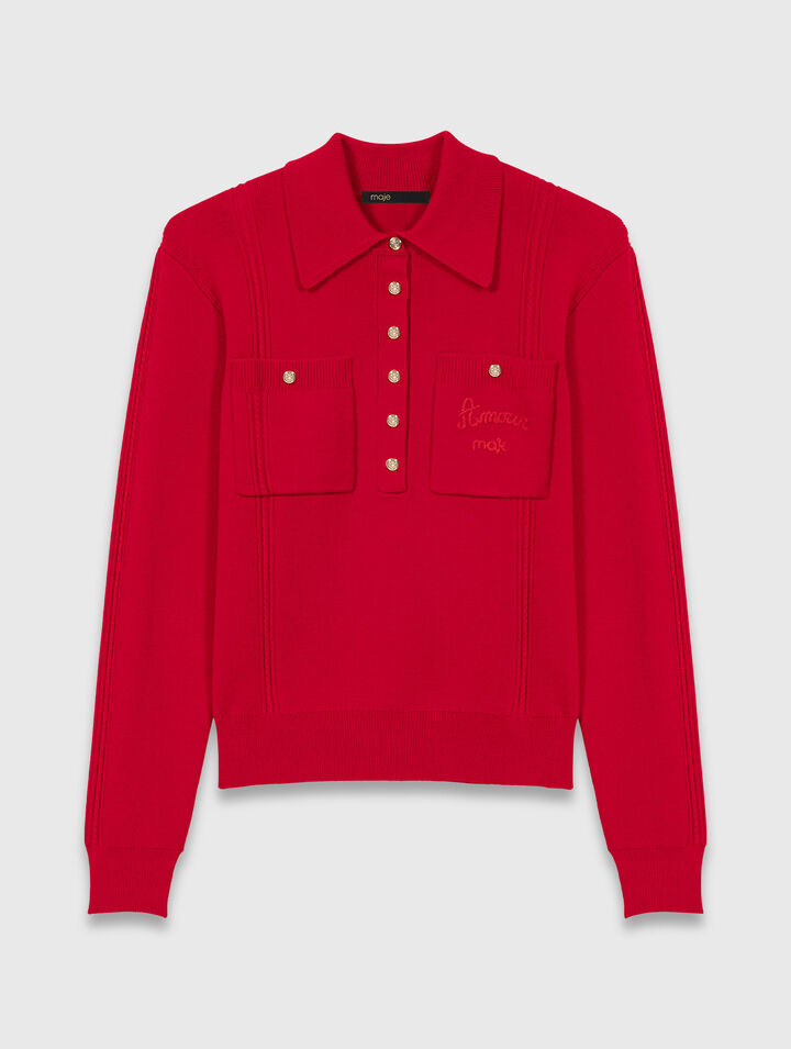 Maglione con colletto polo ricamato