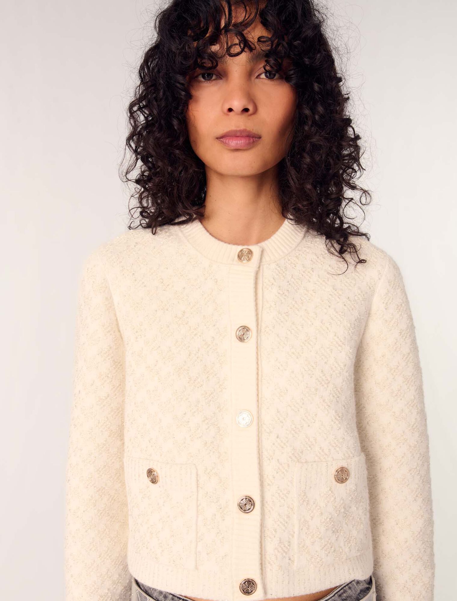 Cardigan corto effetto tweed