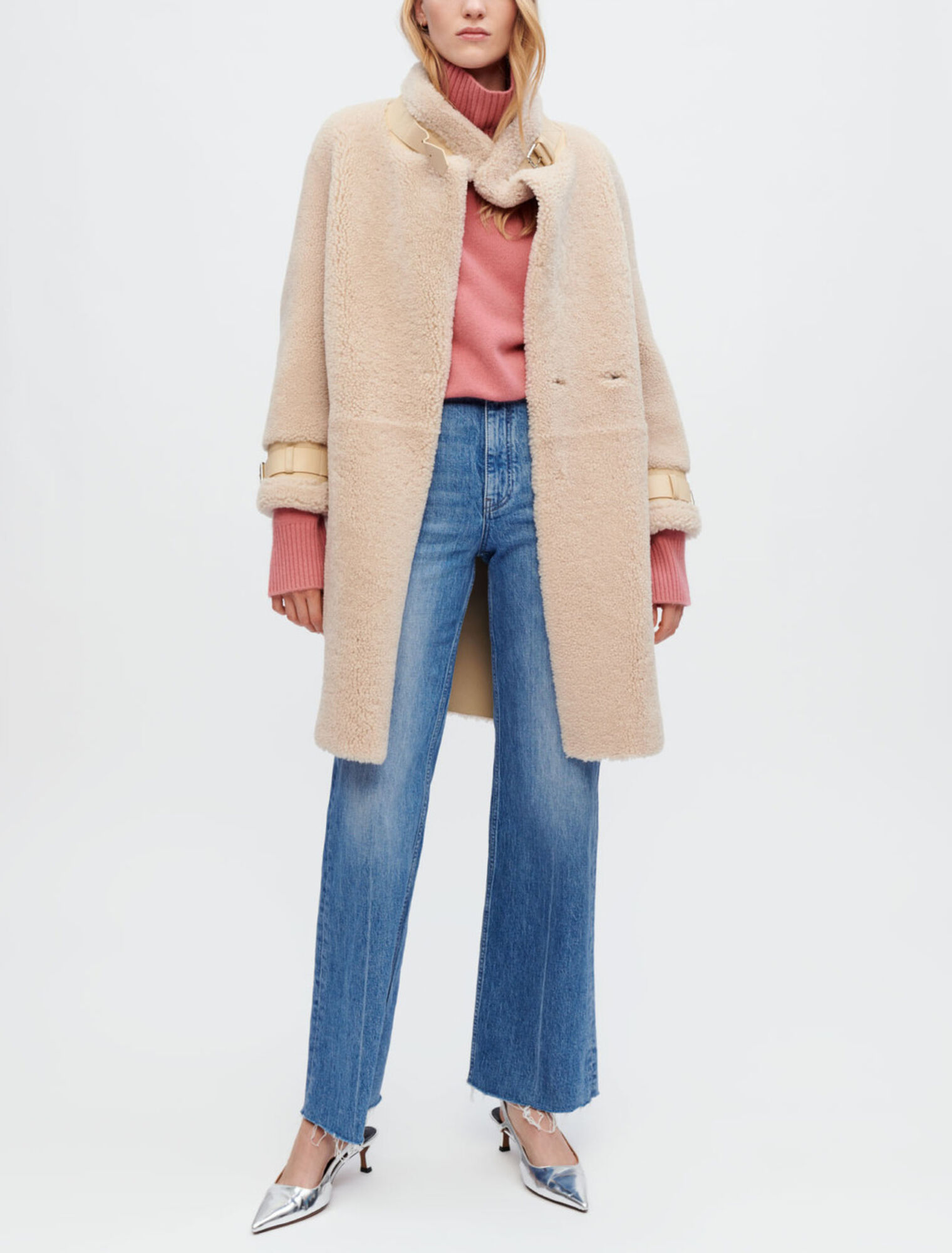 Cappotto in pelle scamosciata e pelle