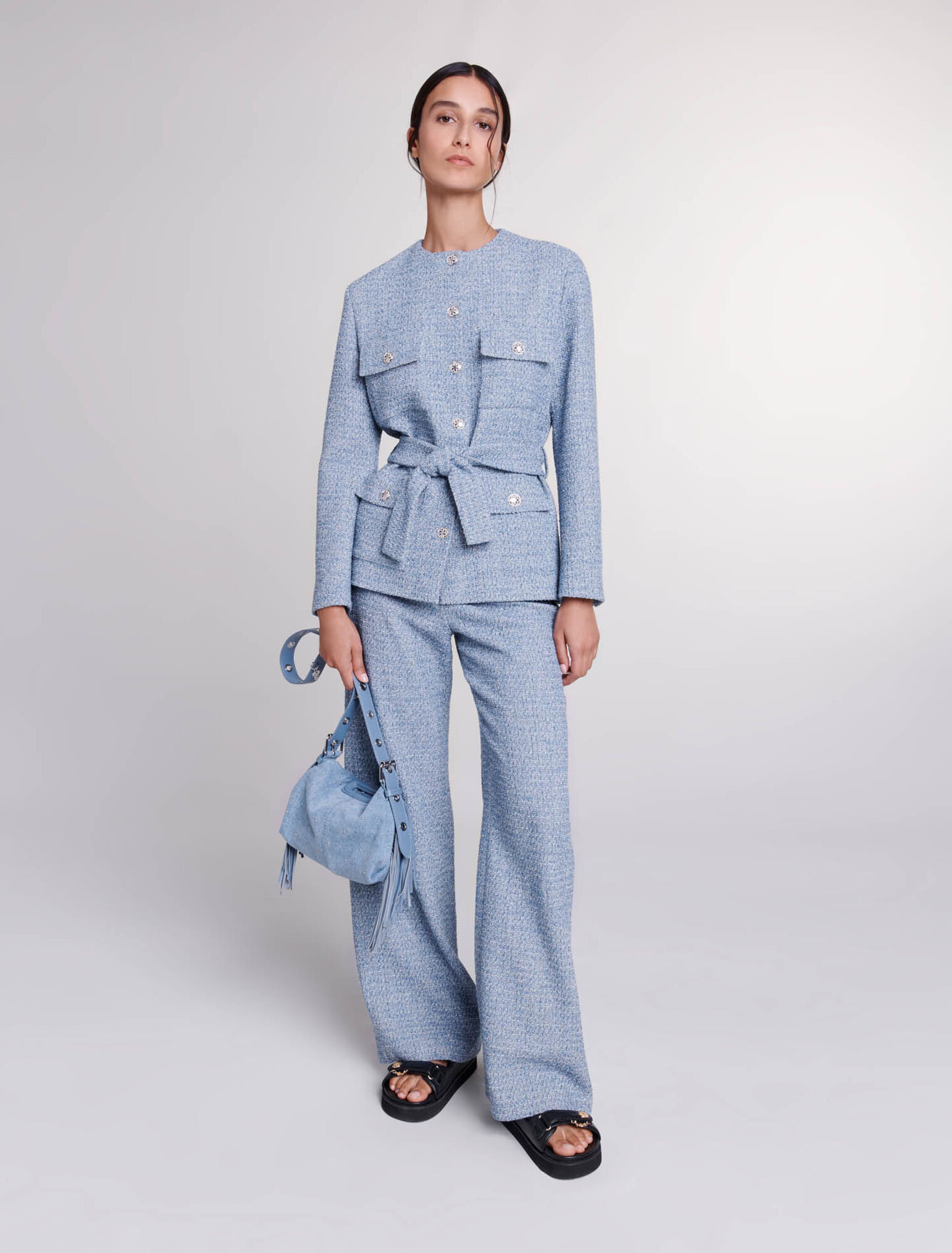 Giacca con cintura in tweed