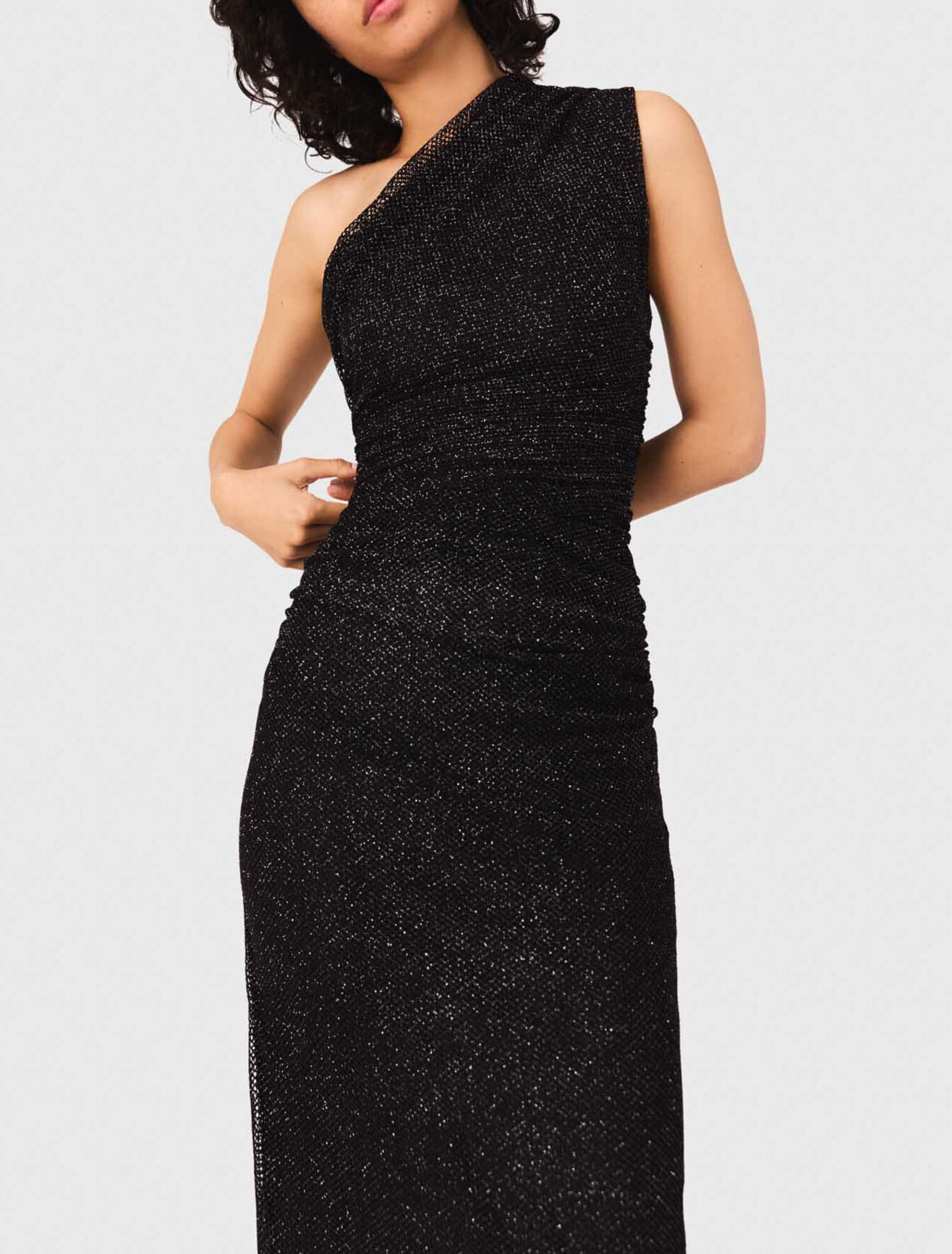 Abito asimmetrico in maglia strass