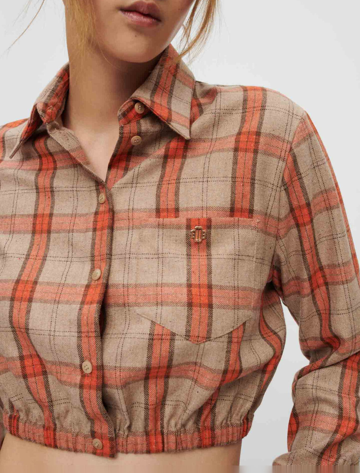 Camicia a quadri cammello e arancione