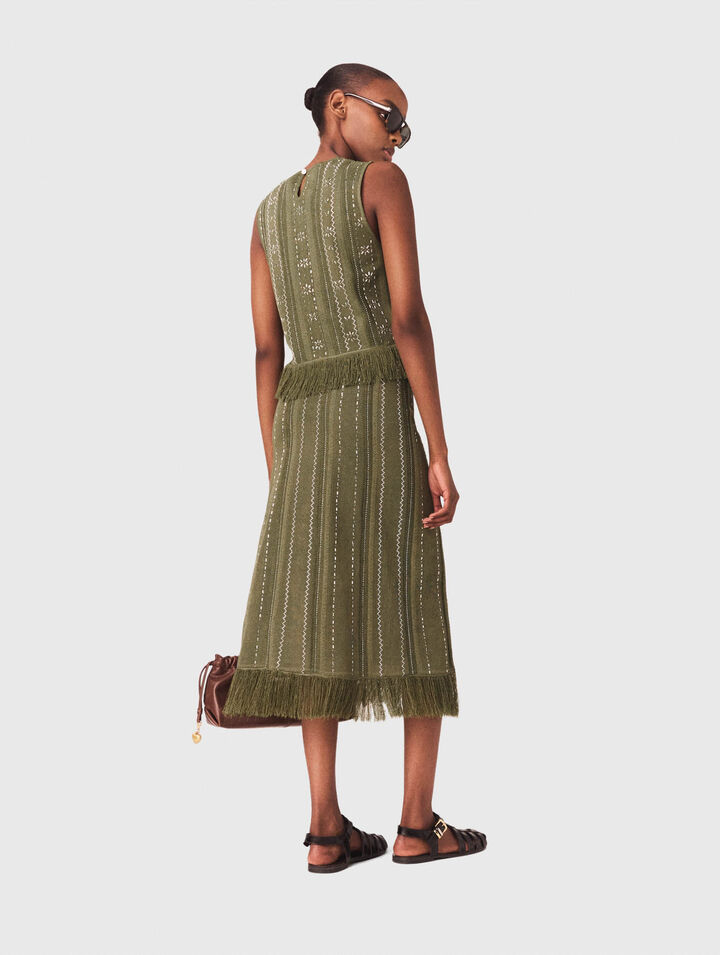 Gonna in maglia con fiori strass