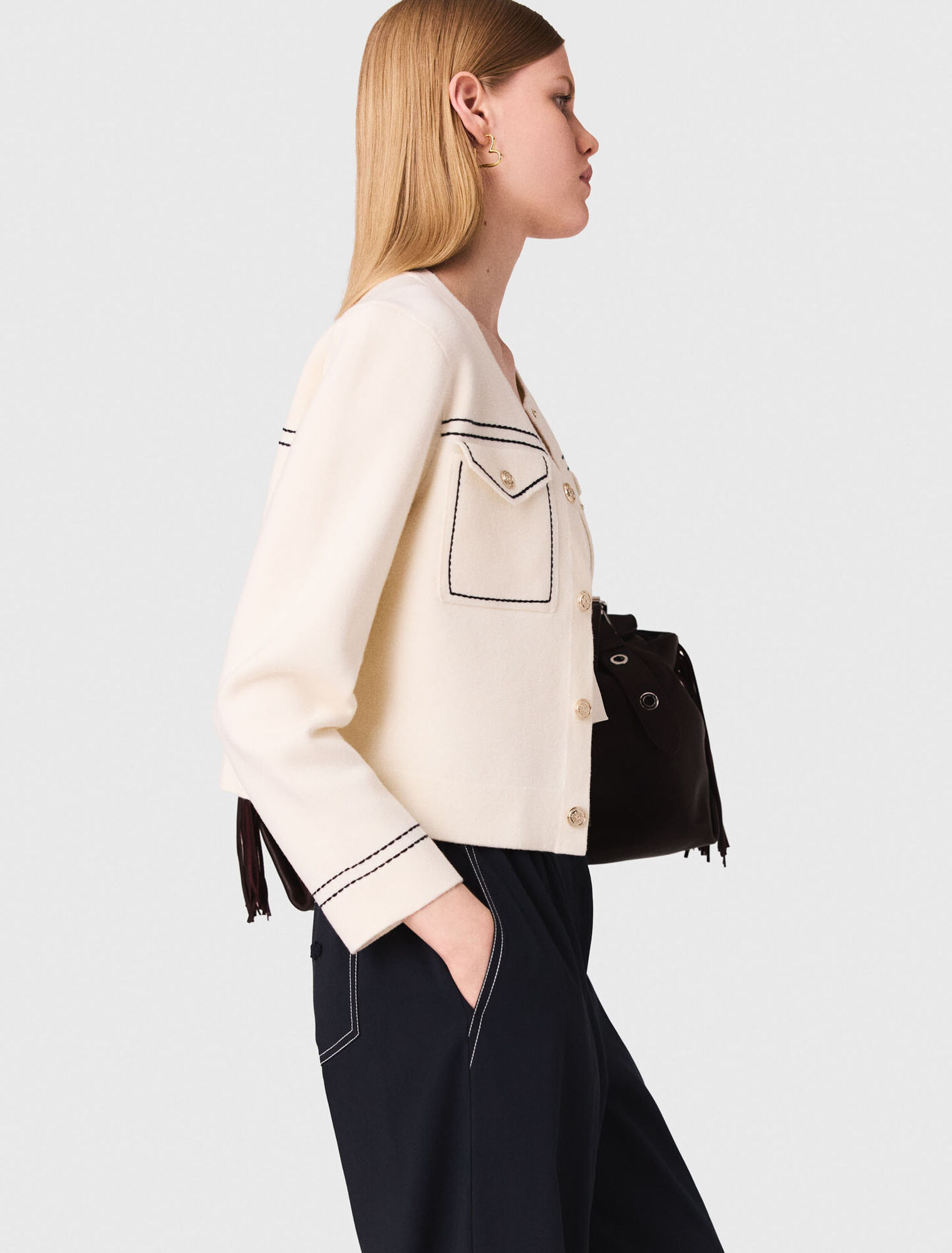 Cardigan corto impunturato