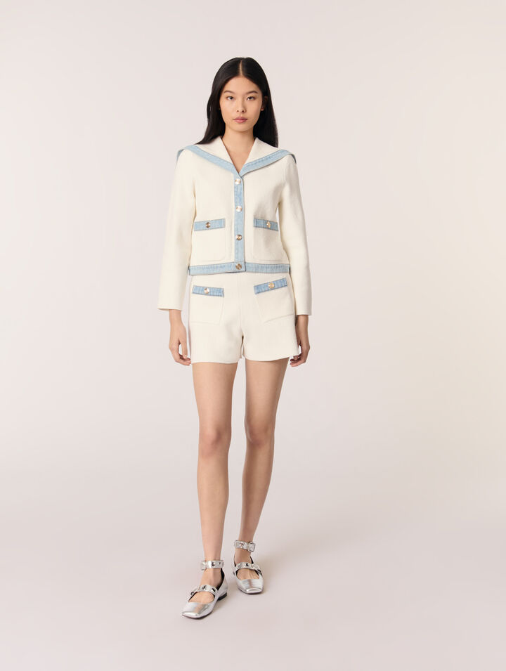 Cardigan colletto marinara e denim