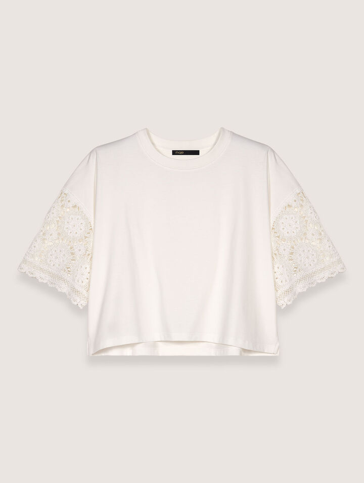 T-shirt con maniche in crochet