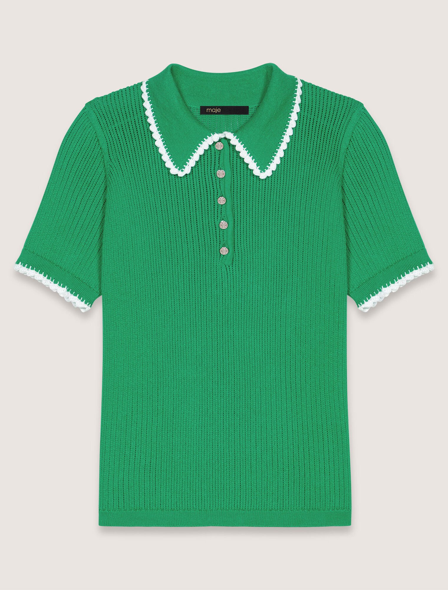Polo in maglia pointelle e crochet