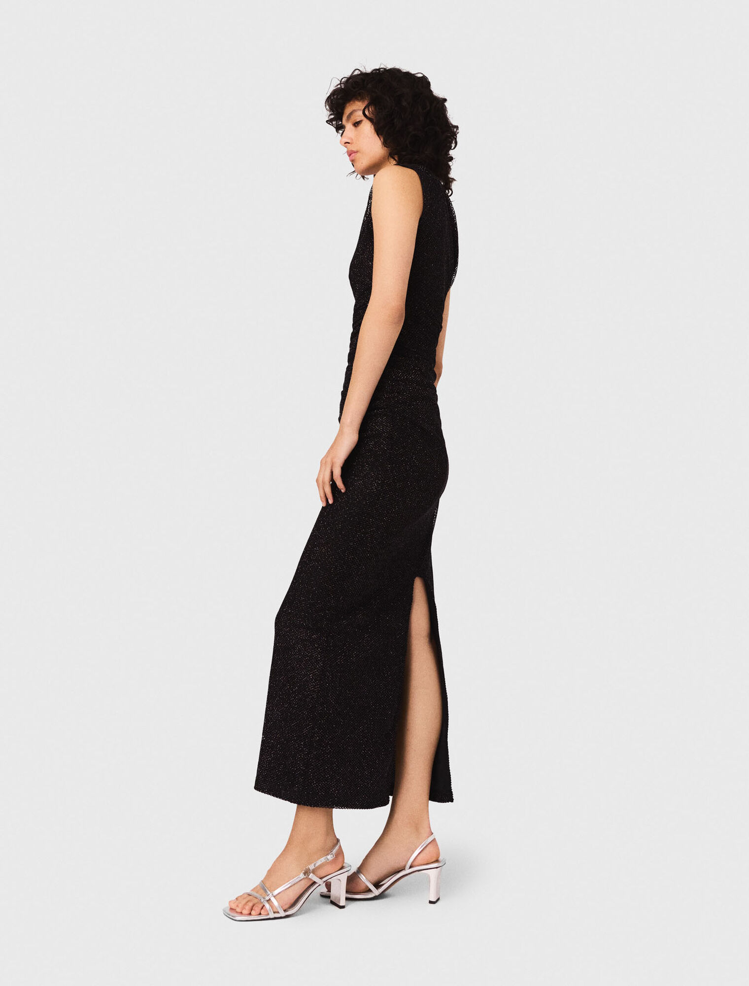 Abito asimmetrico in maglia strass