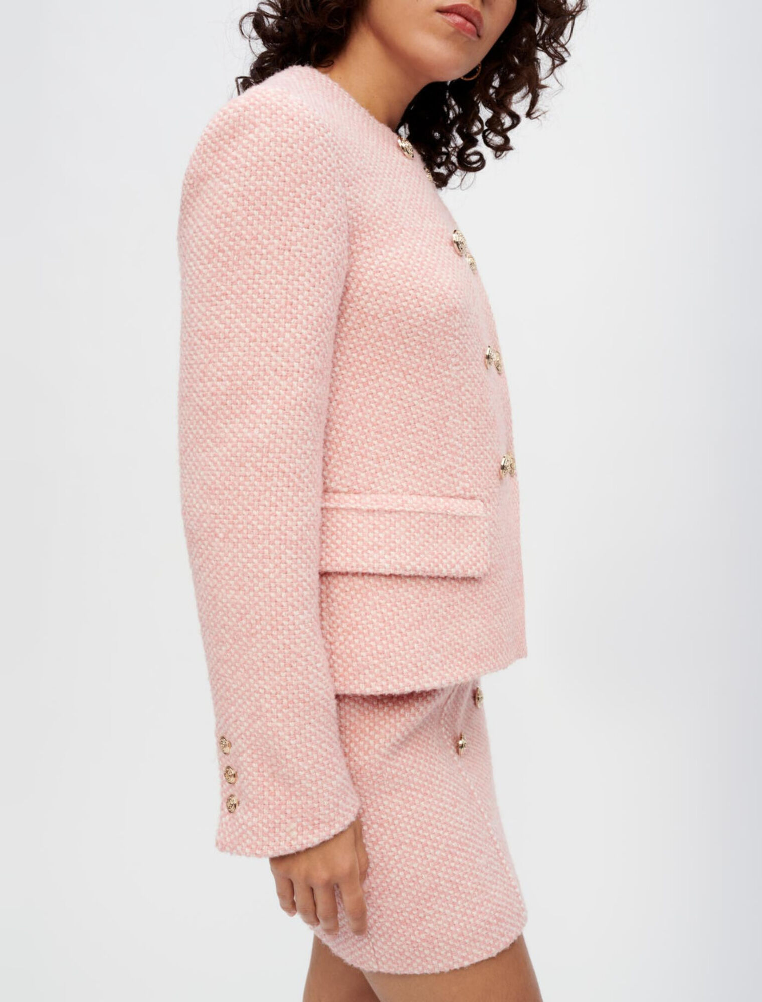Giacca in tweed screziato rosa ed écru