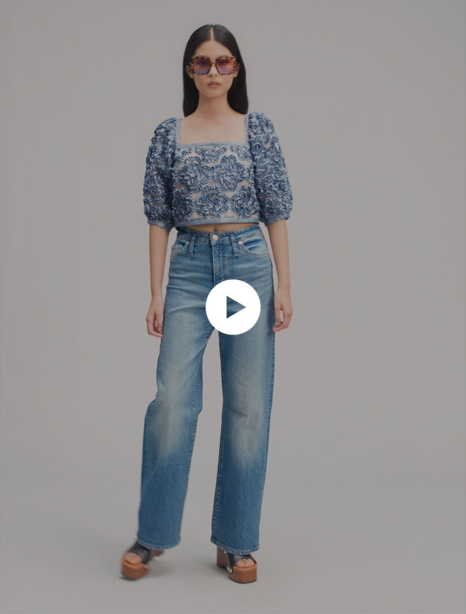 Top in organza con motivo floreale