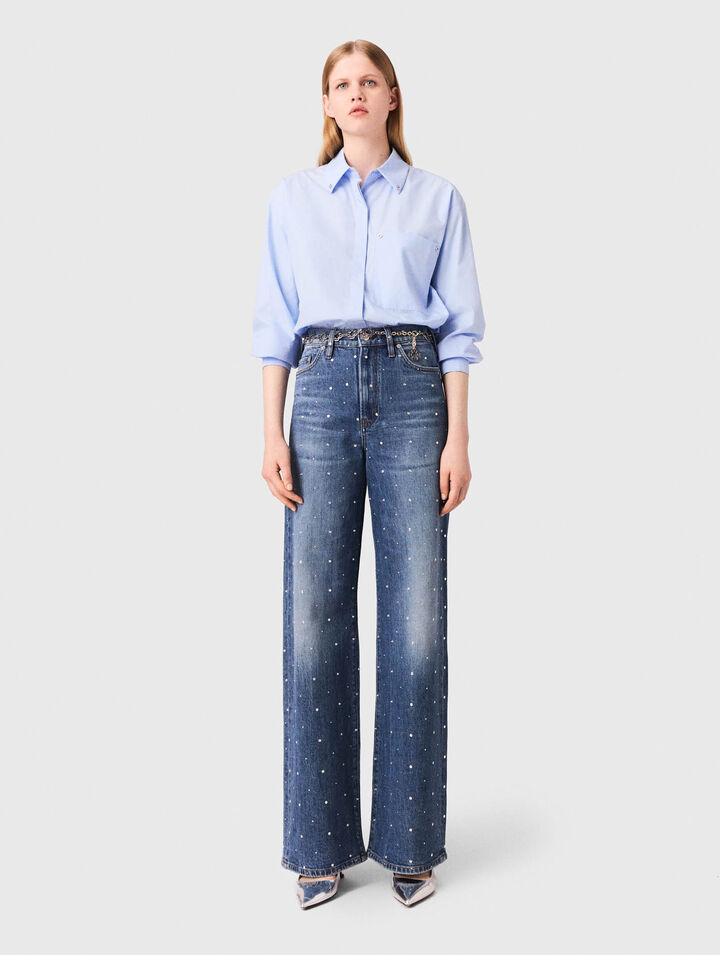 Jeans larghi in denim con borchie