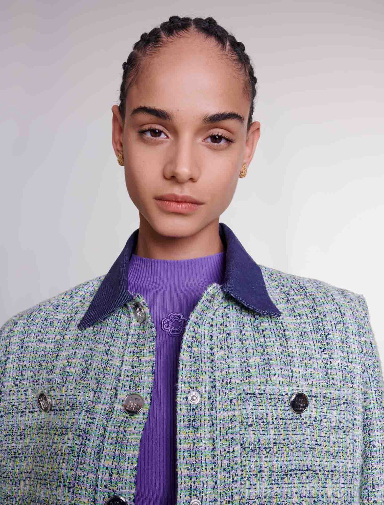Giacca corta in tweed a contrasto