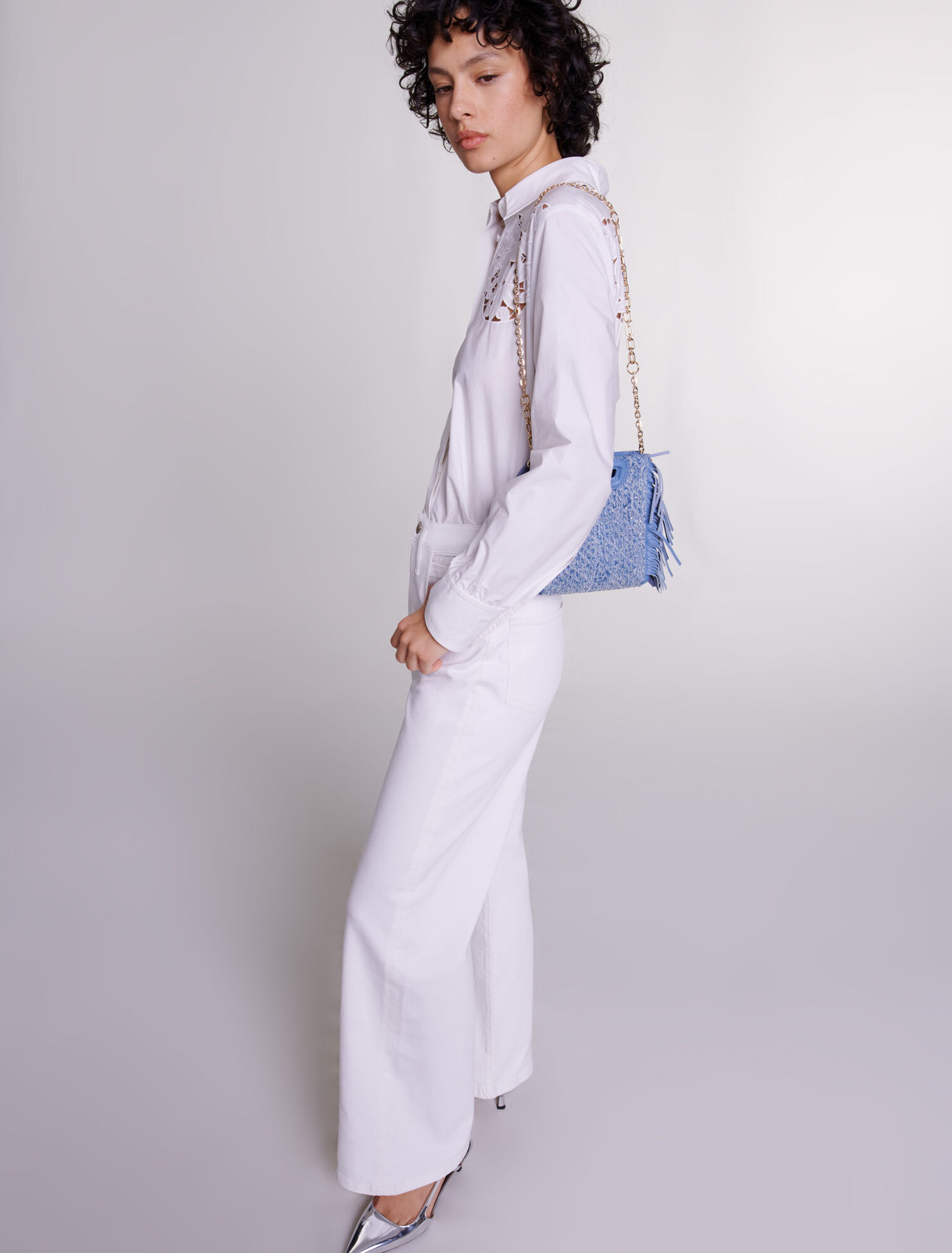 Borsetta M in tela denim e strass
