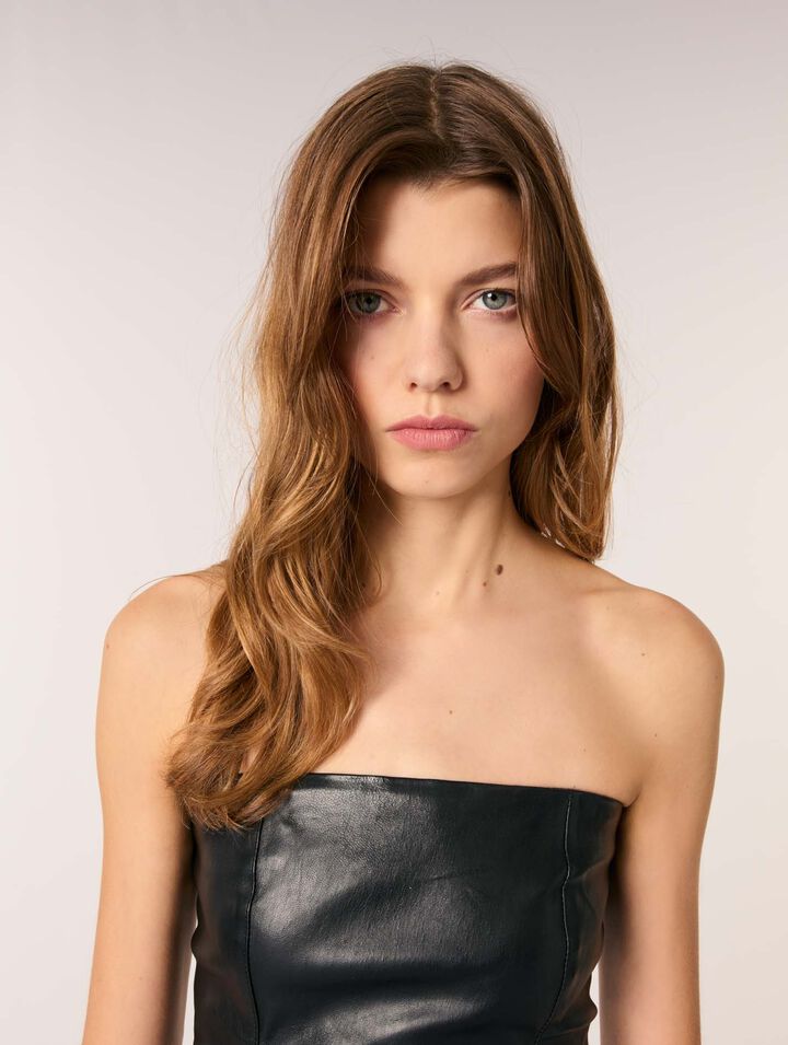 Abito midi bustier in pelle stretch