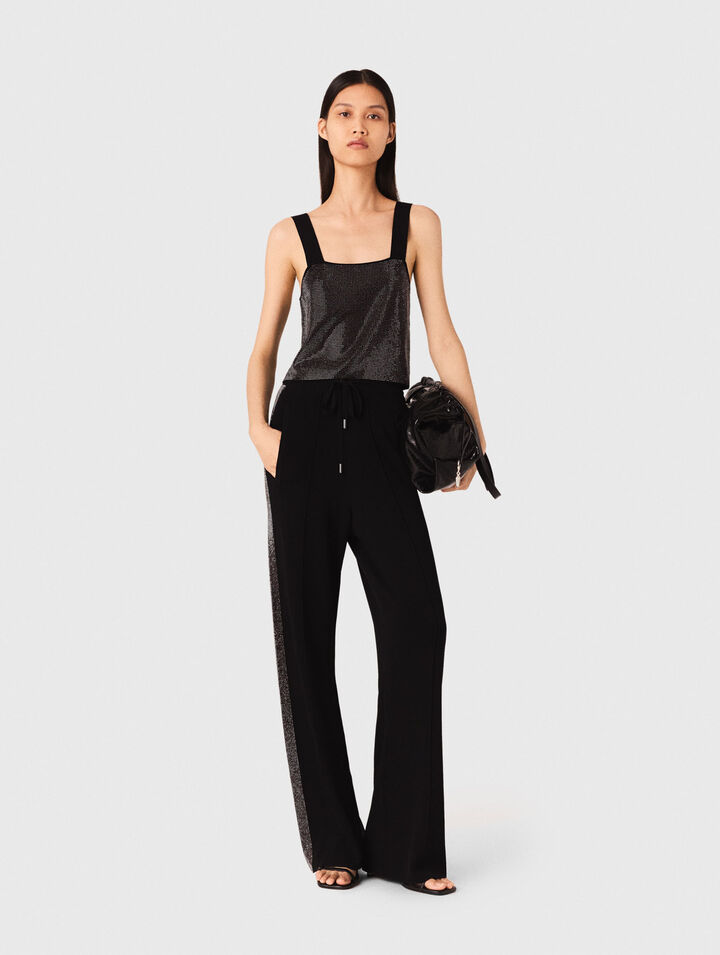 Top in maglia con bretelle e strass