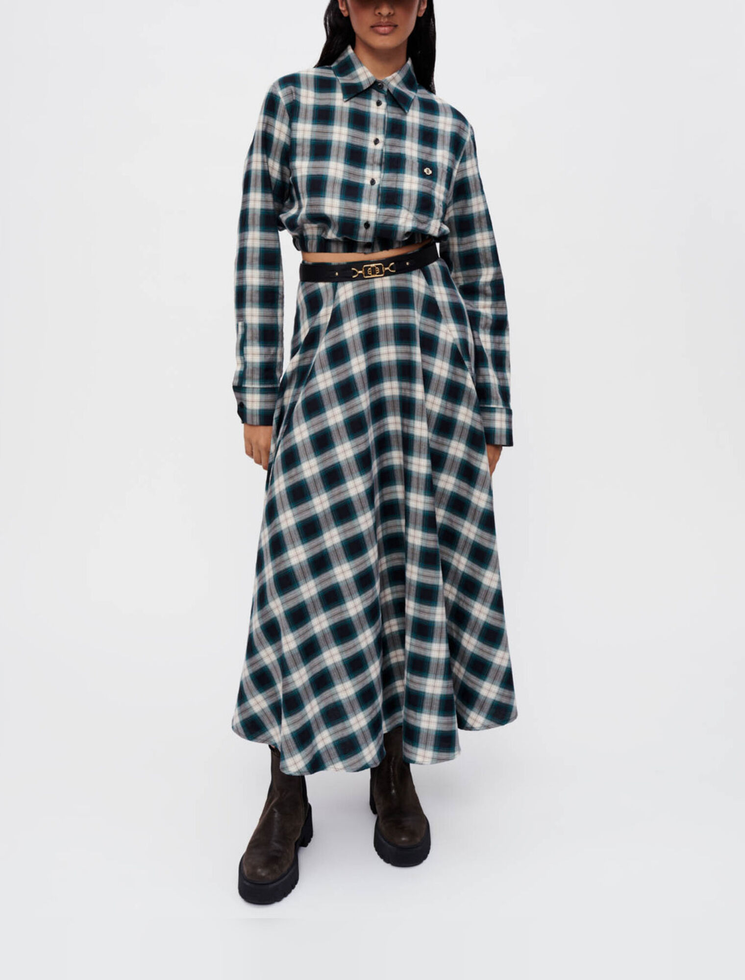 Camicia cropped a quadri in cotone