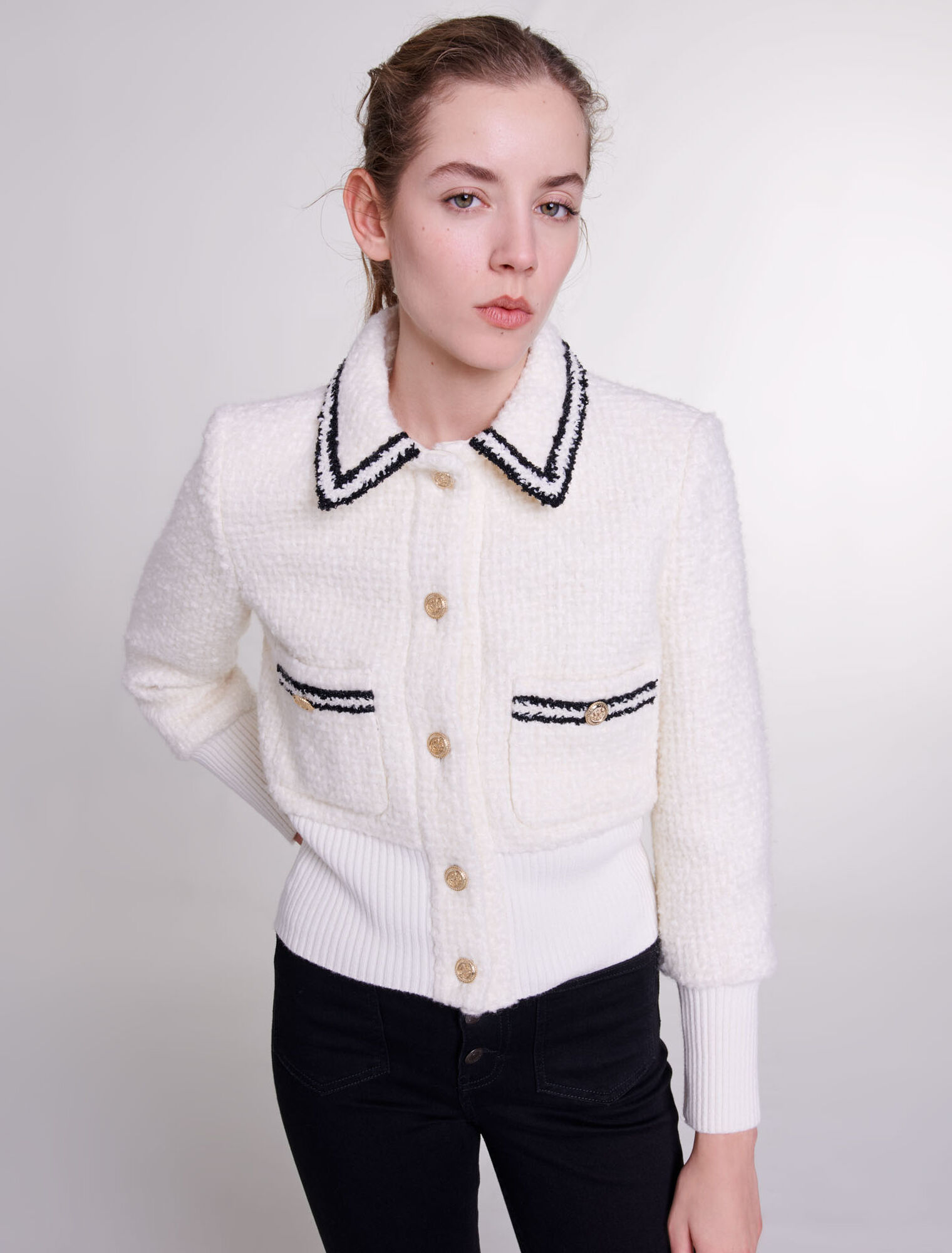 Giubbotto stile tweed contrastante