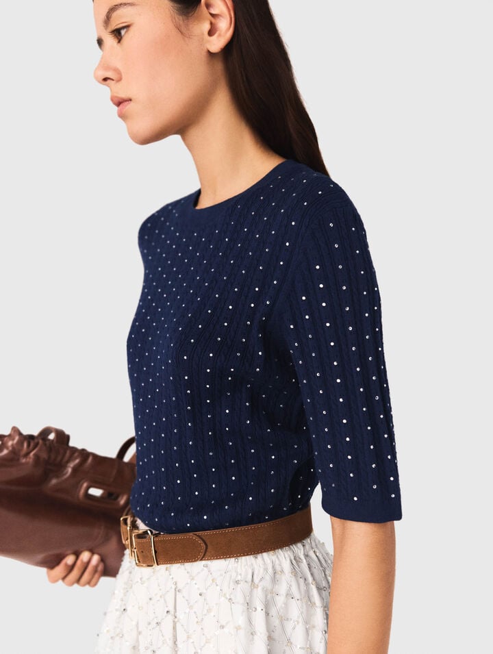 Pullover girocollo con strass