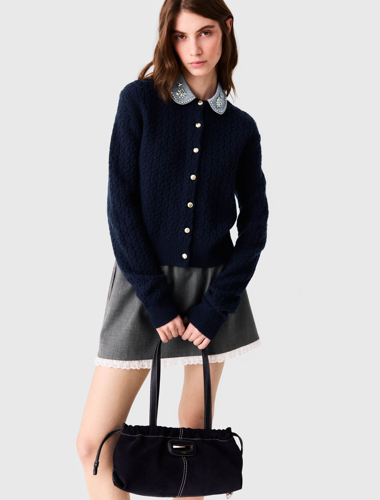 Cardigan con colletto in popeline