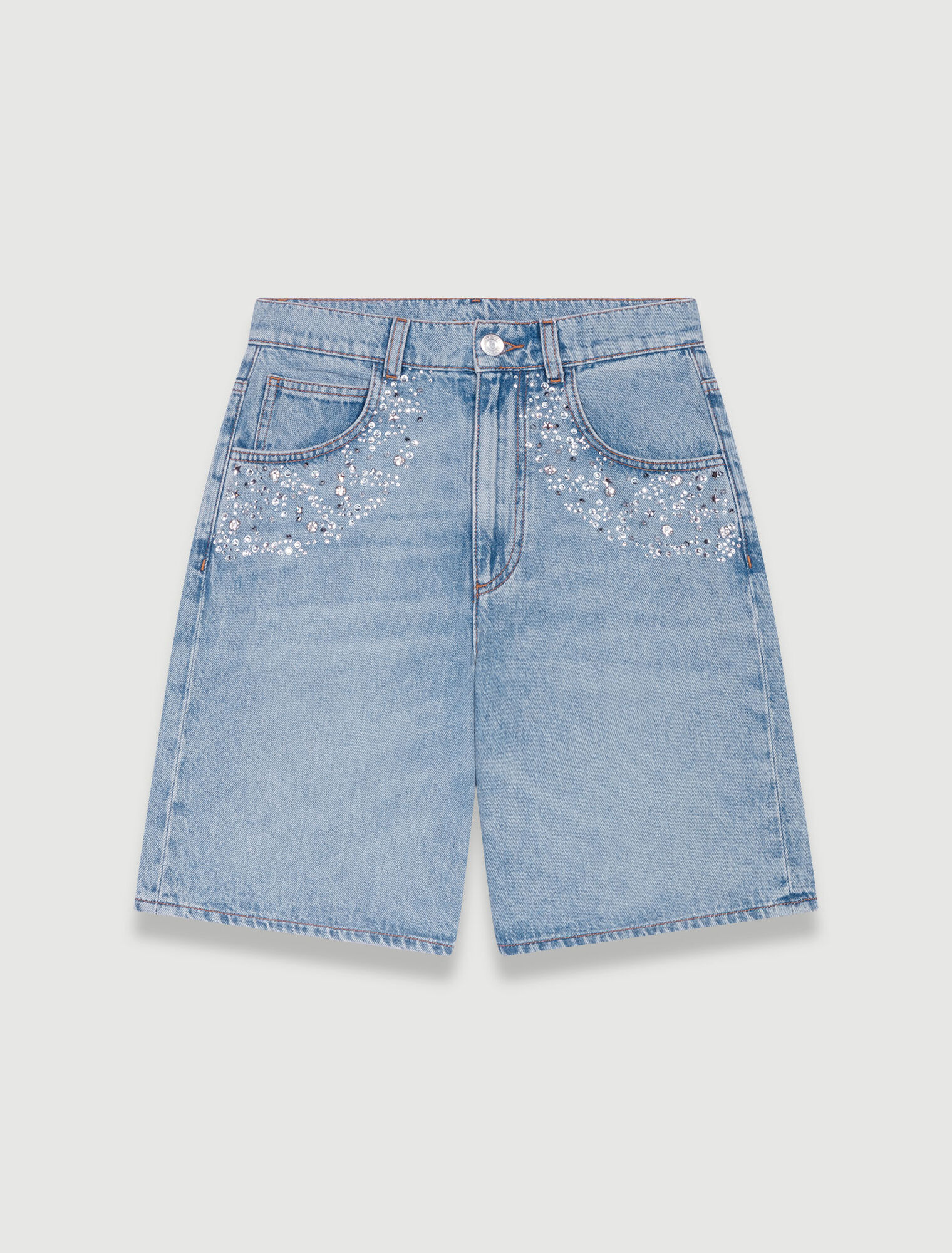 Shorts svasati in denim con strass