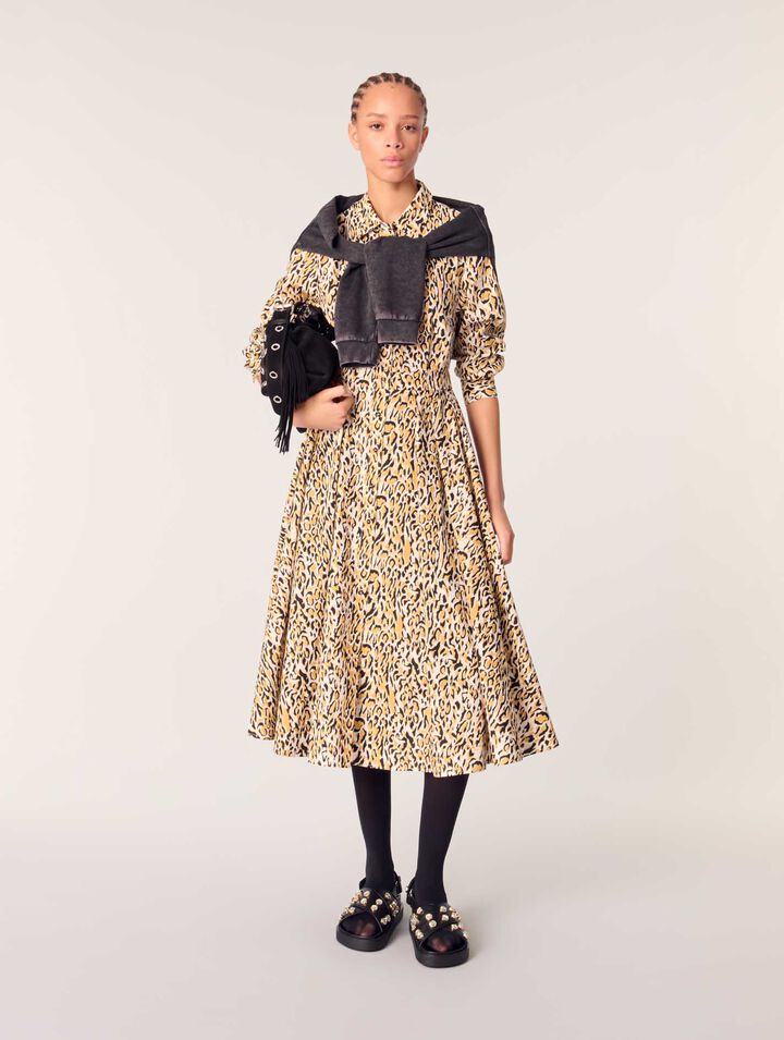 Abito midi con stampa leopardata
