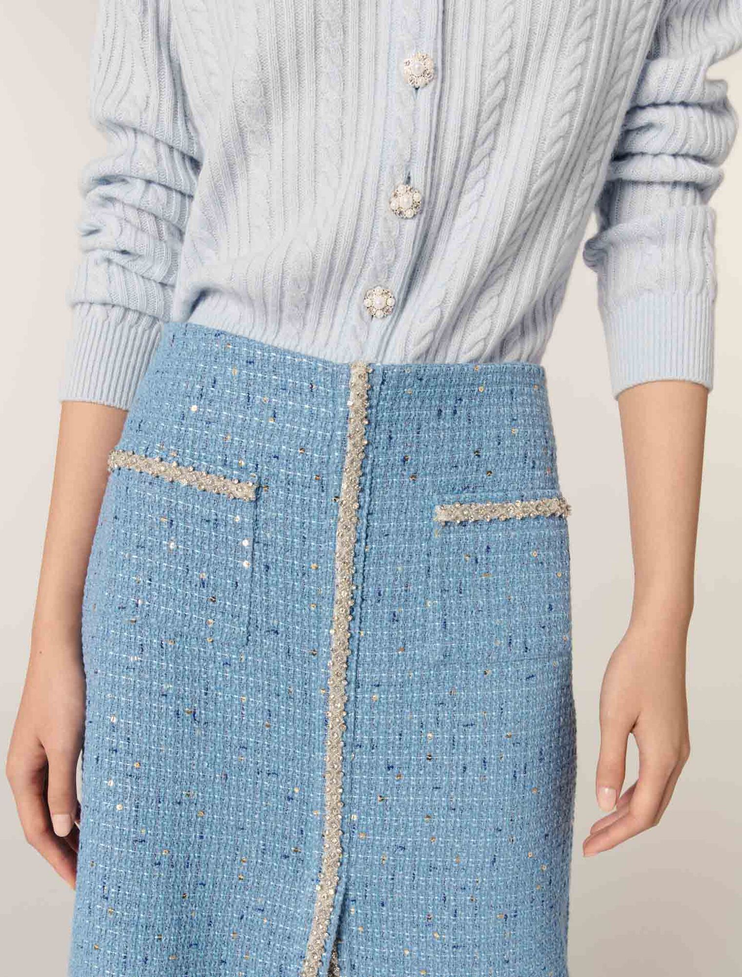 Gonna midi in tweed con paillettes