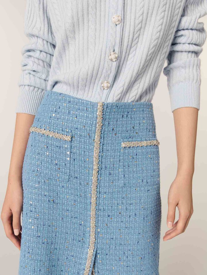 Gonna midi in tweed con paillettes