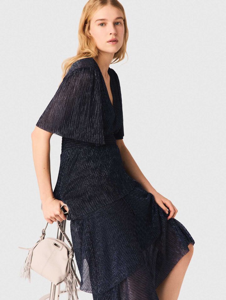 Abito midi metallizzato con balze