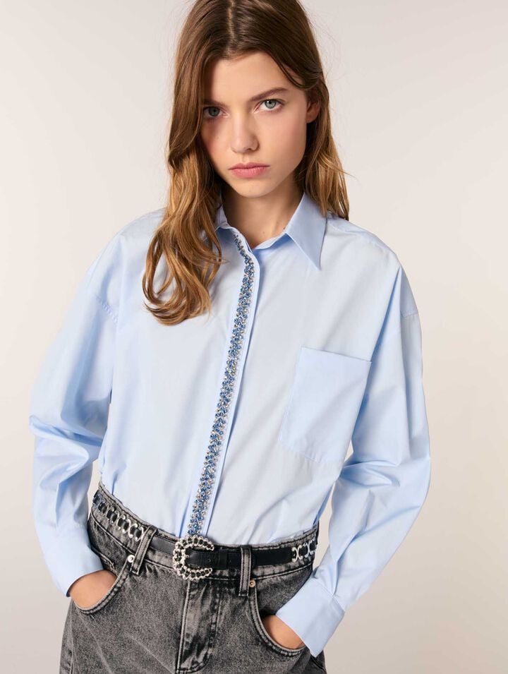 Camicia in popeline con strass