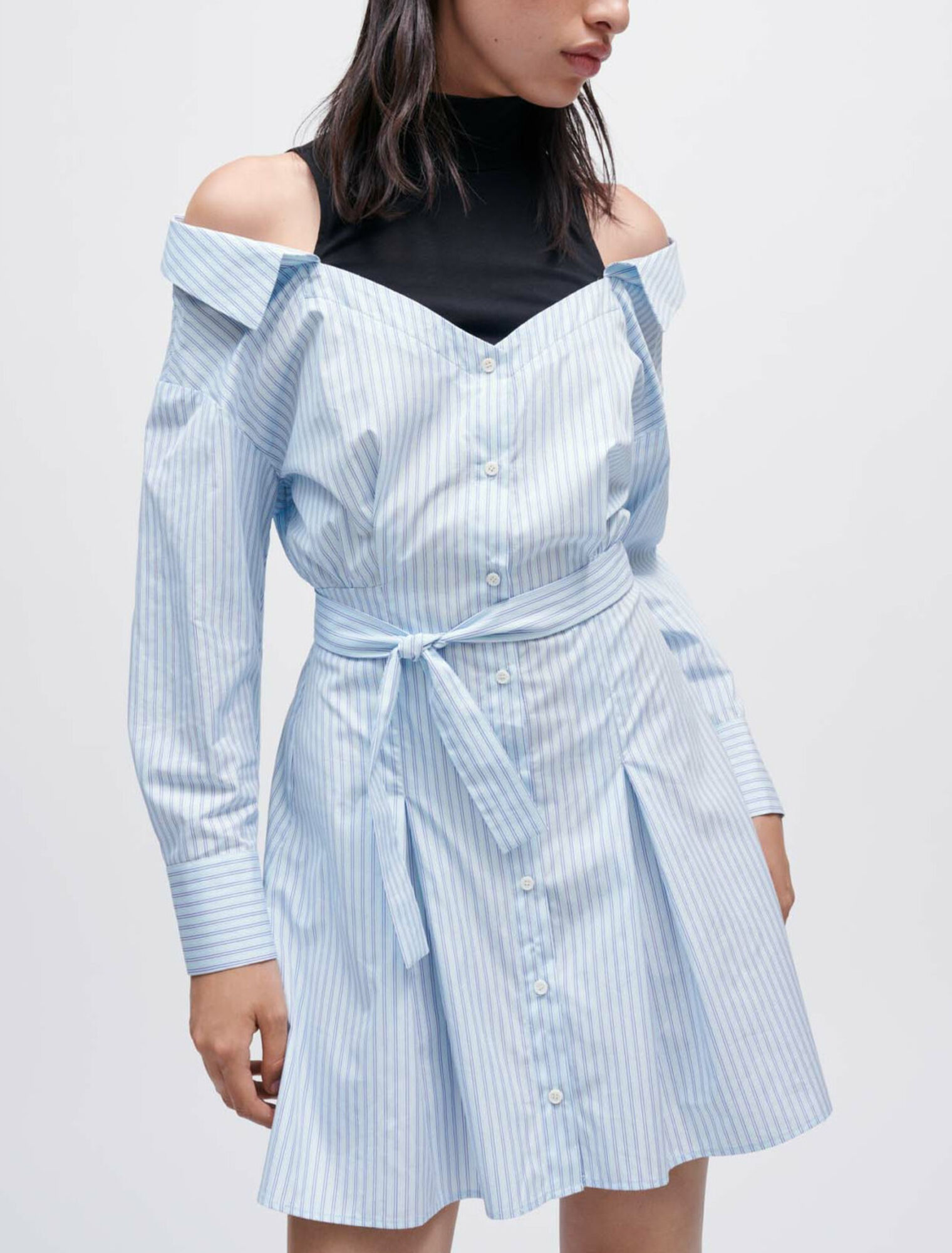 Abito camicia trompe l'oeil a righe