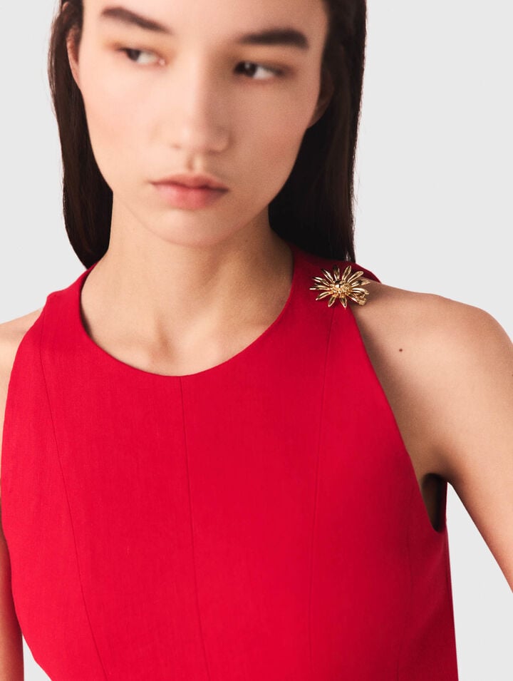 Abito corto svasato in misto lino