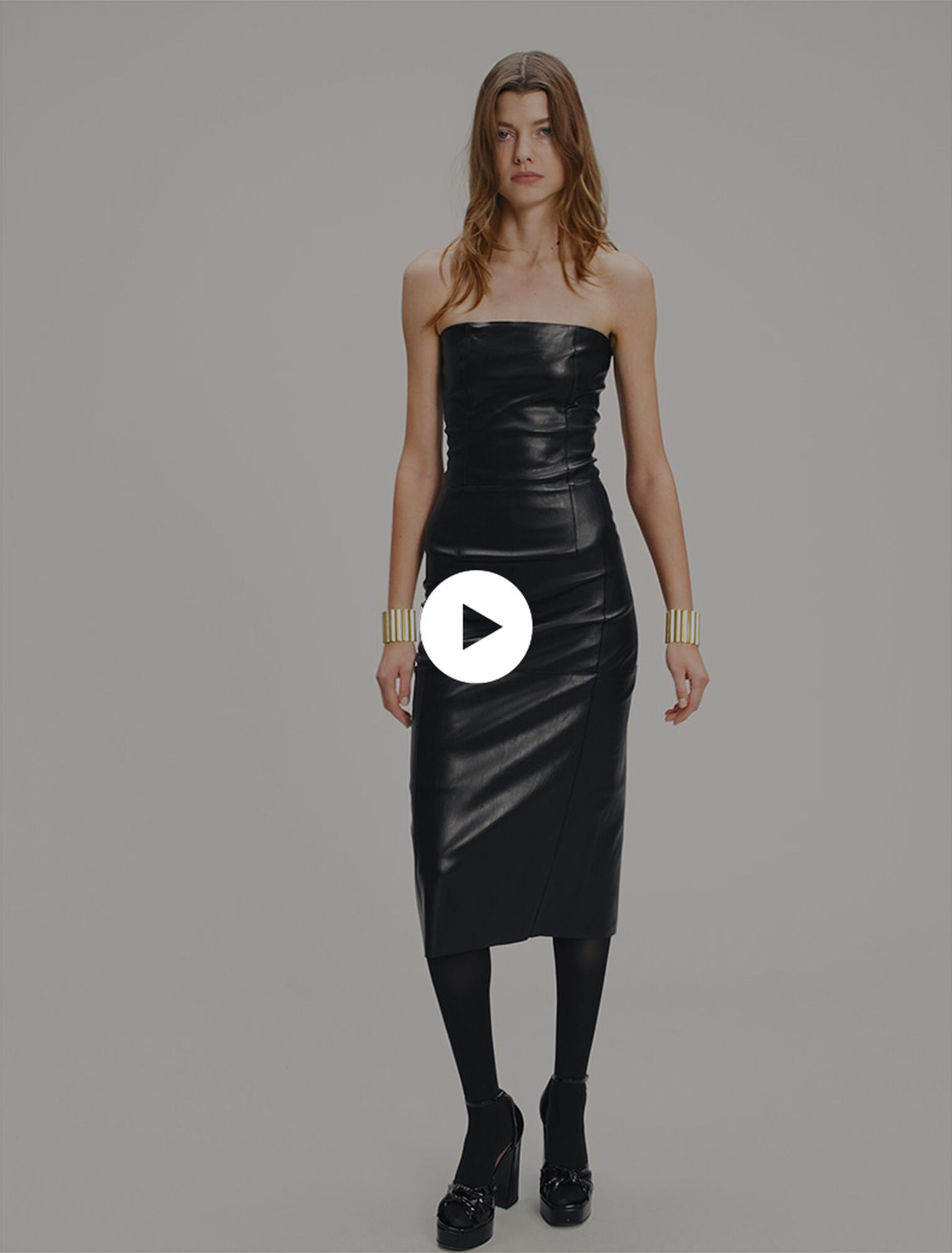 Abito midi bustier in pelle stretch
