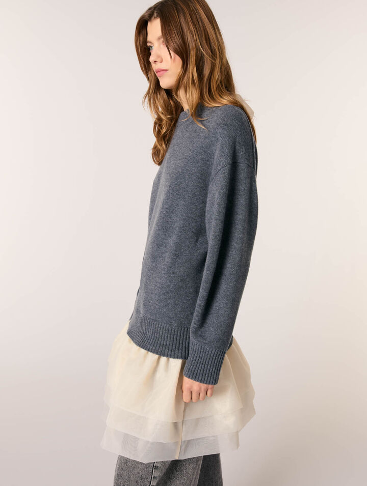 Abito bimateriale in lana e organza