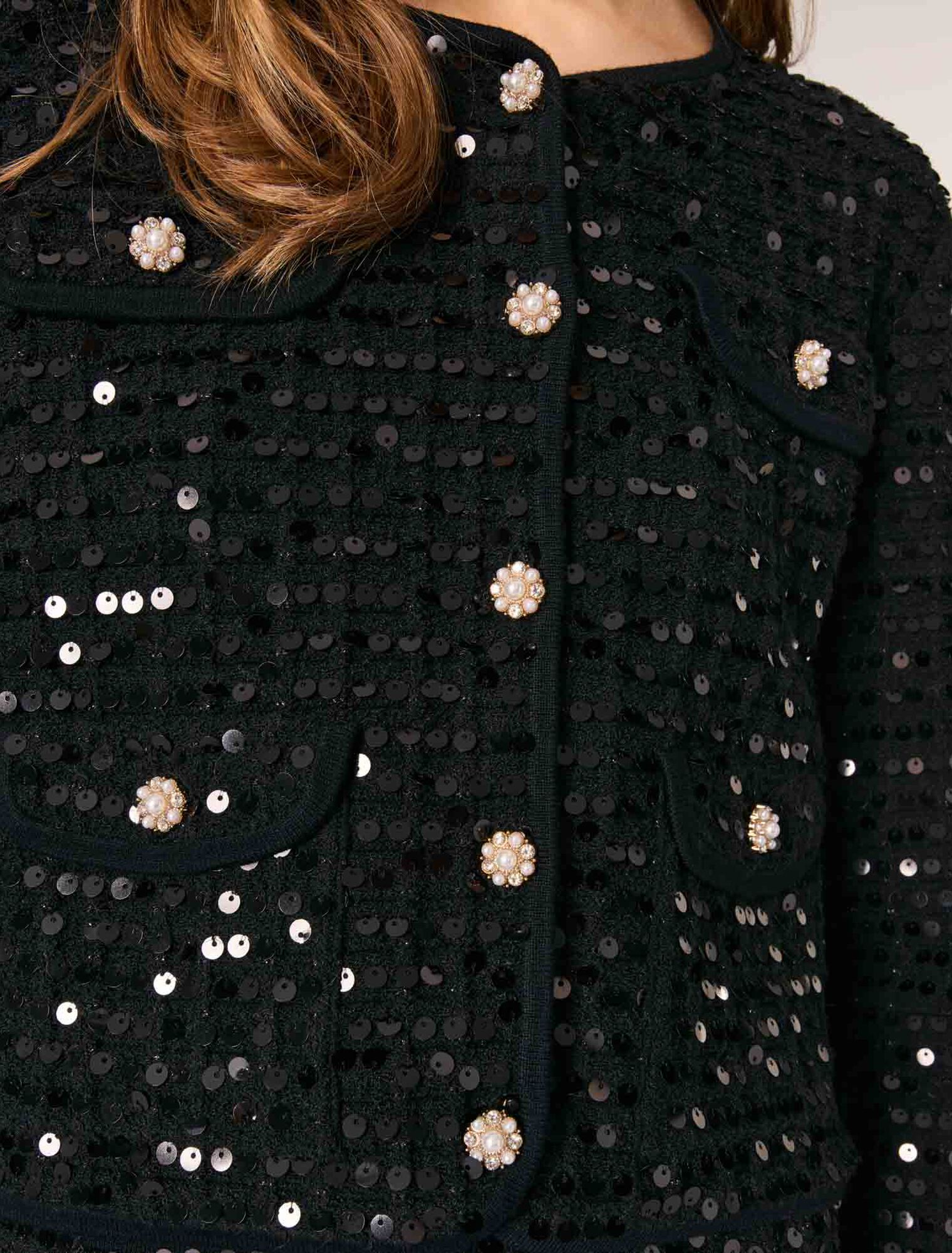 Cardigan corto con lustrini