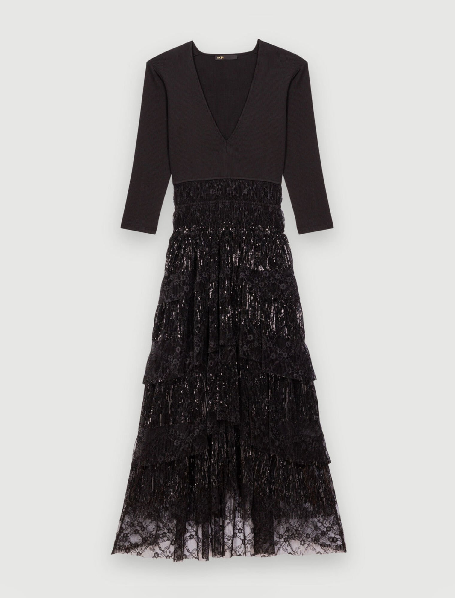 Abito in pizzo e jersey con paillettes