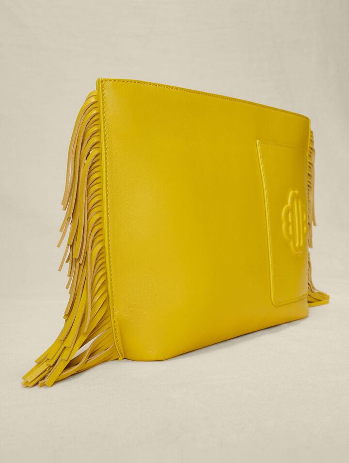 Pochette in pelle con frange