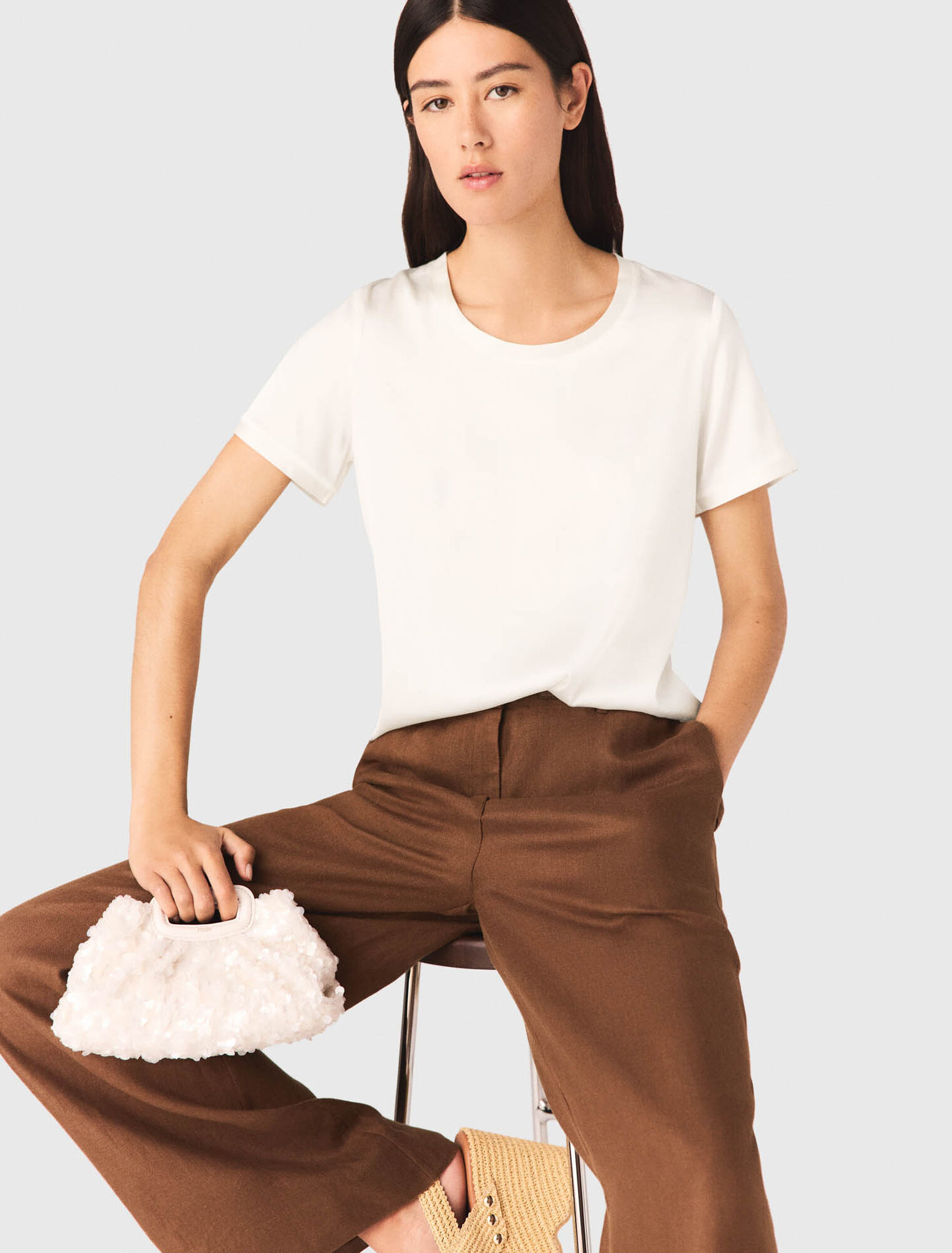 Top a maniche corte in seta