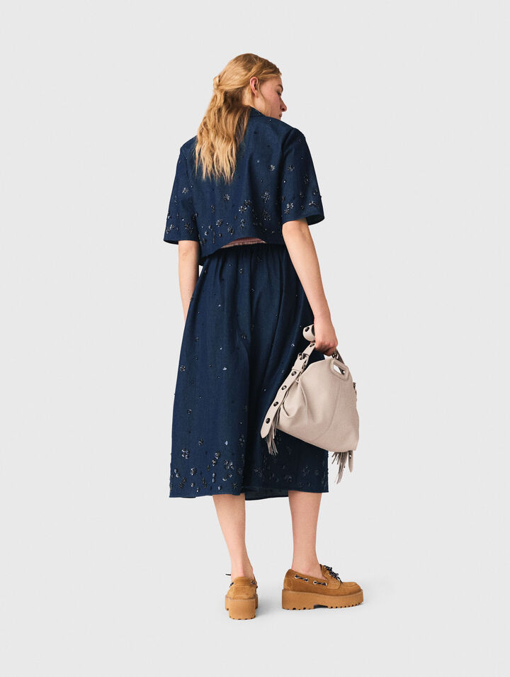 Camicia corta in denim ricamata